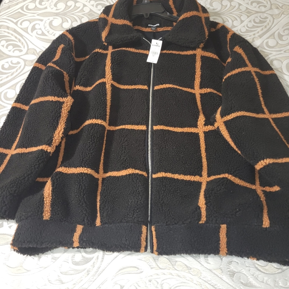 Express Plaid Teddy Sherpa Jacket